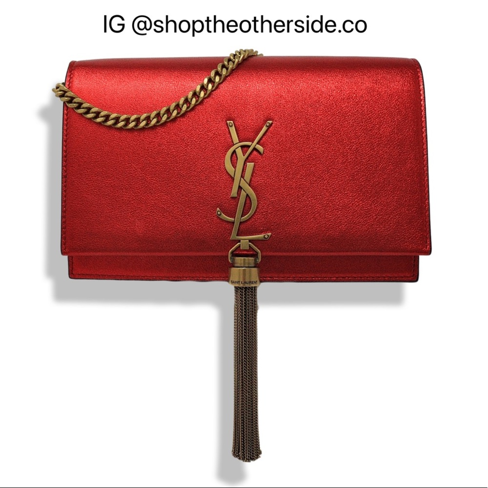 Saint Laurent Kate Tassel Crossbody Metallic Red